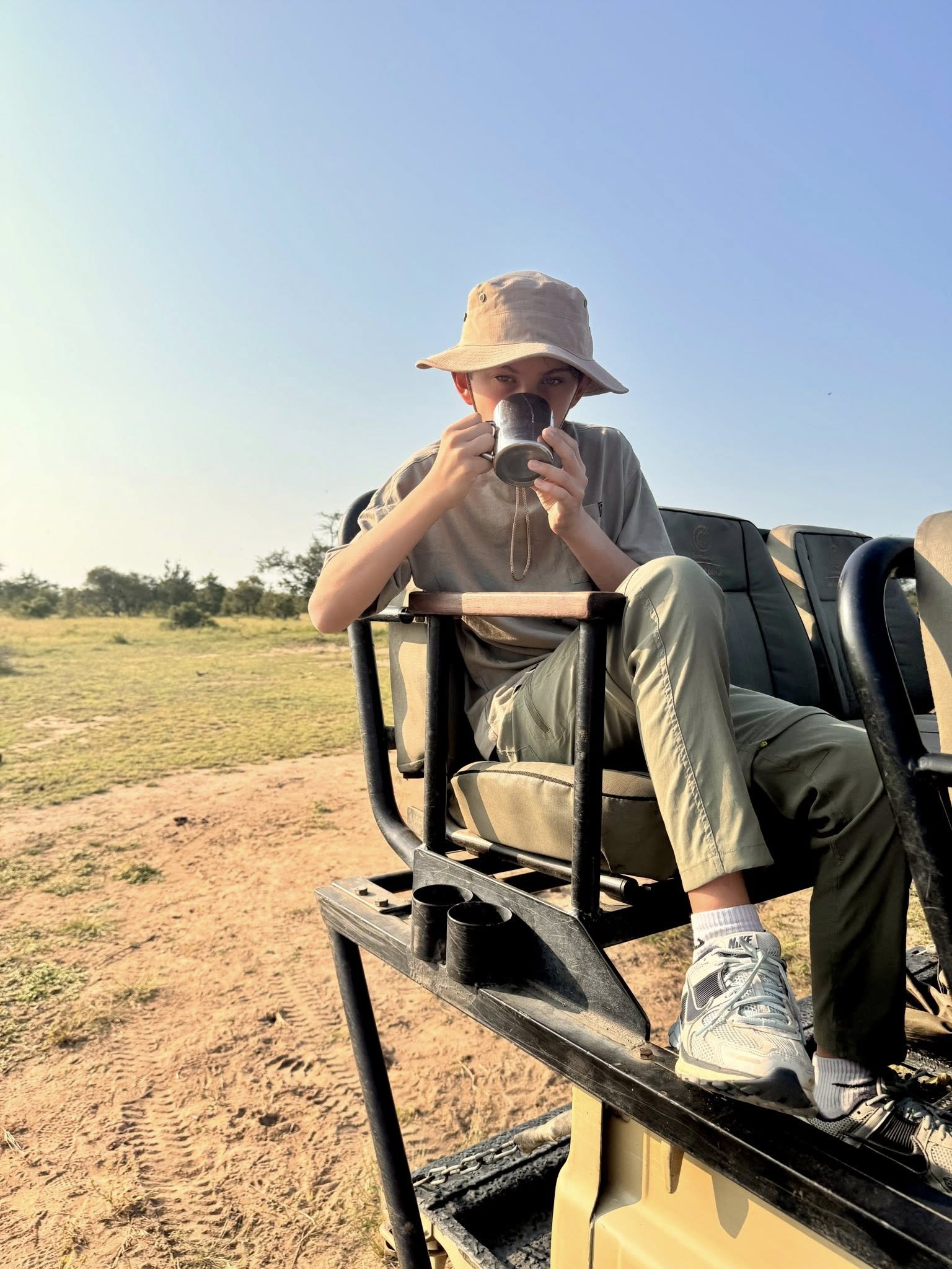 Hot cocoa on the morning safari drive at Tintswalo