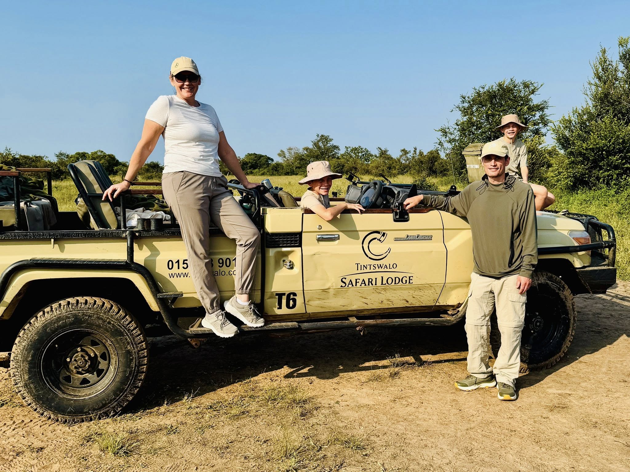 Our family in the safari vehicle at Tintswalo