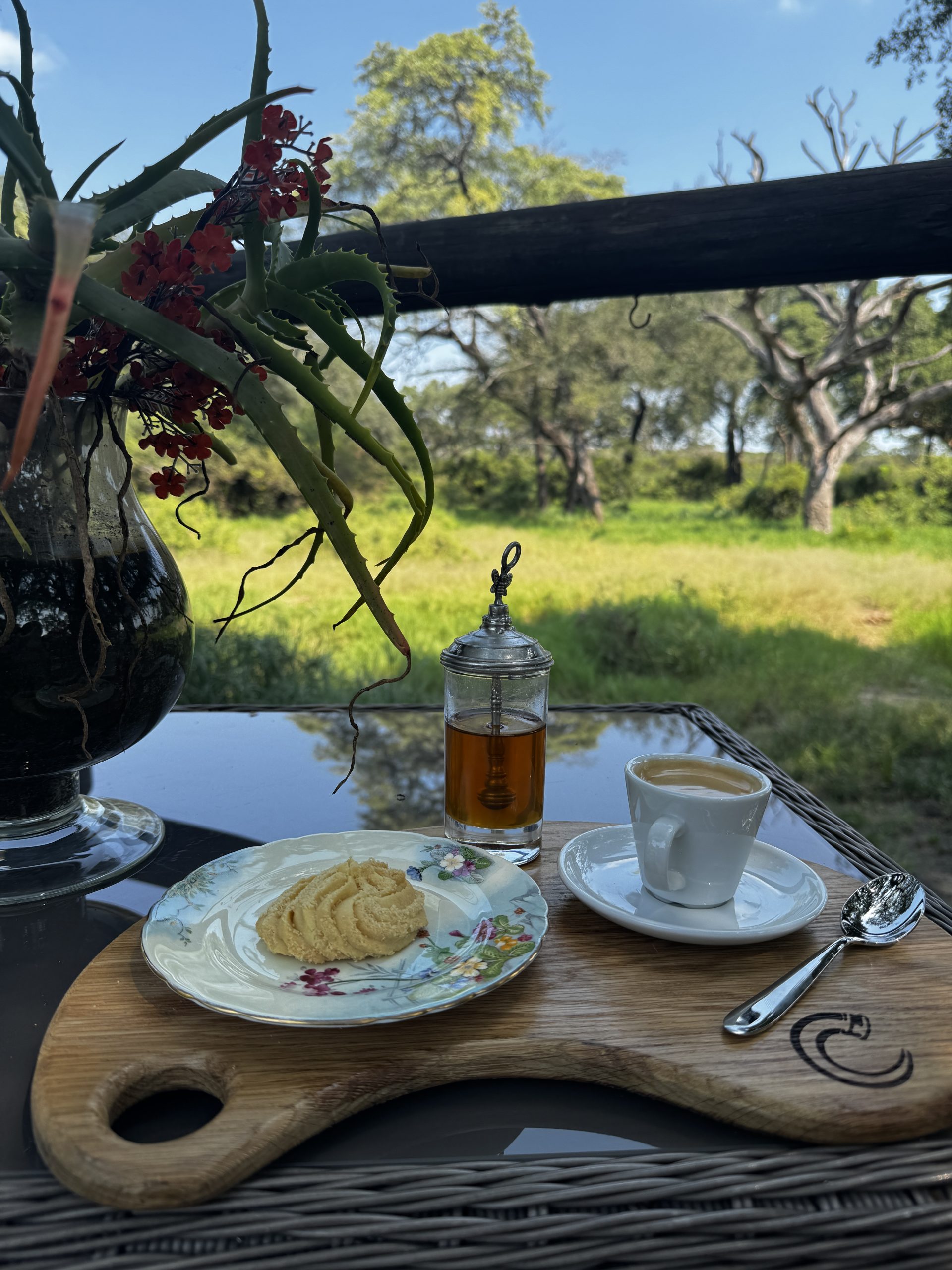 Espresso presented beautifully at Tintswalo Safari Lodge