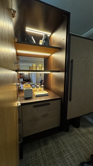 Cabinet and bar area in our Fairmont Orchid suite