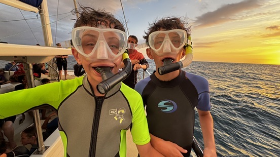 On the catamaran for the manta ray night swim