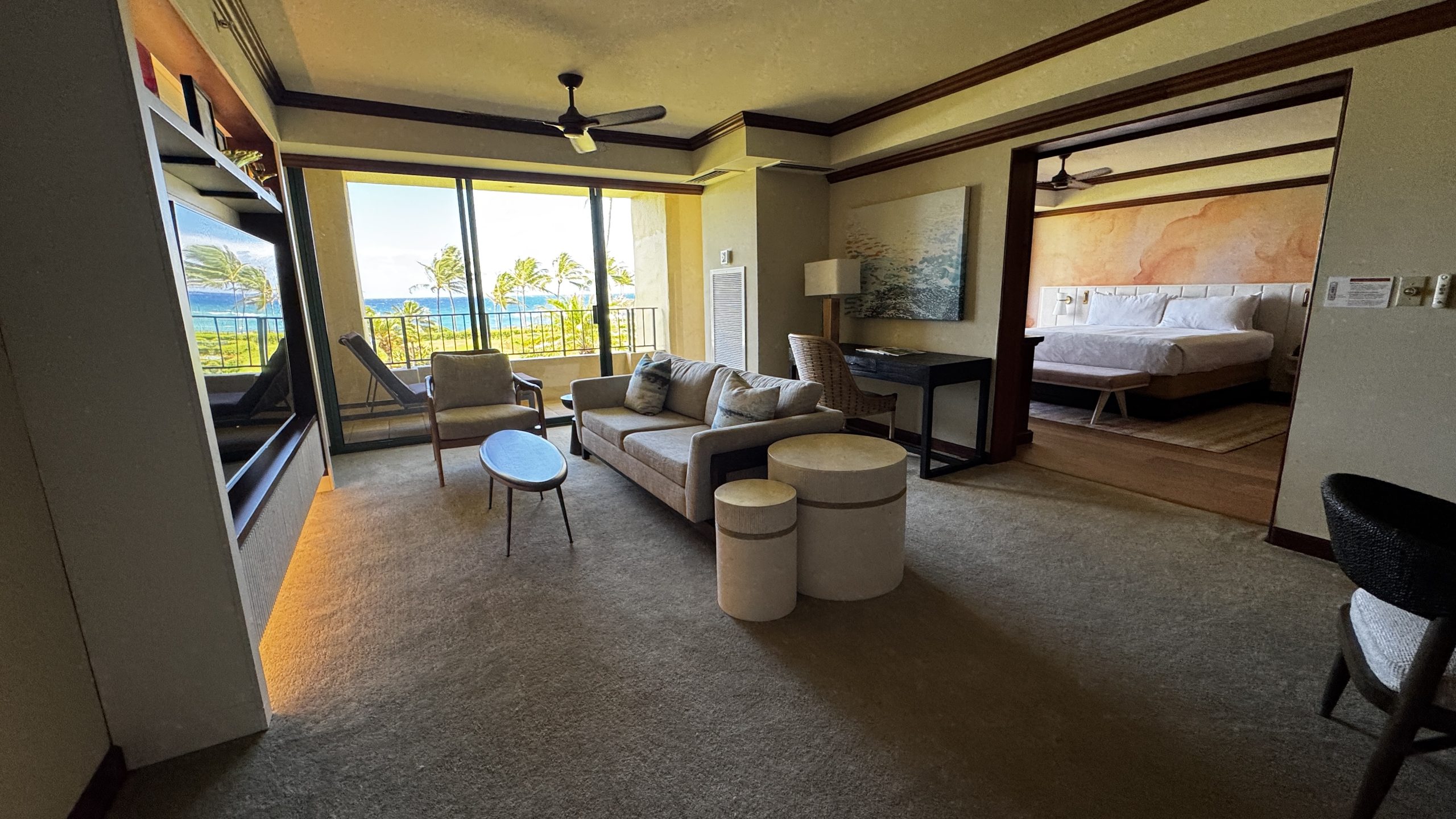 Living area in the ocean view suite at the Grand Hyatt Kauai