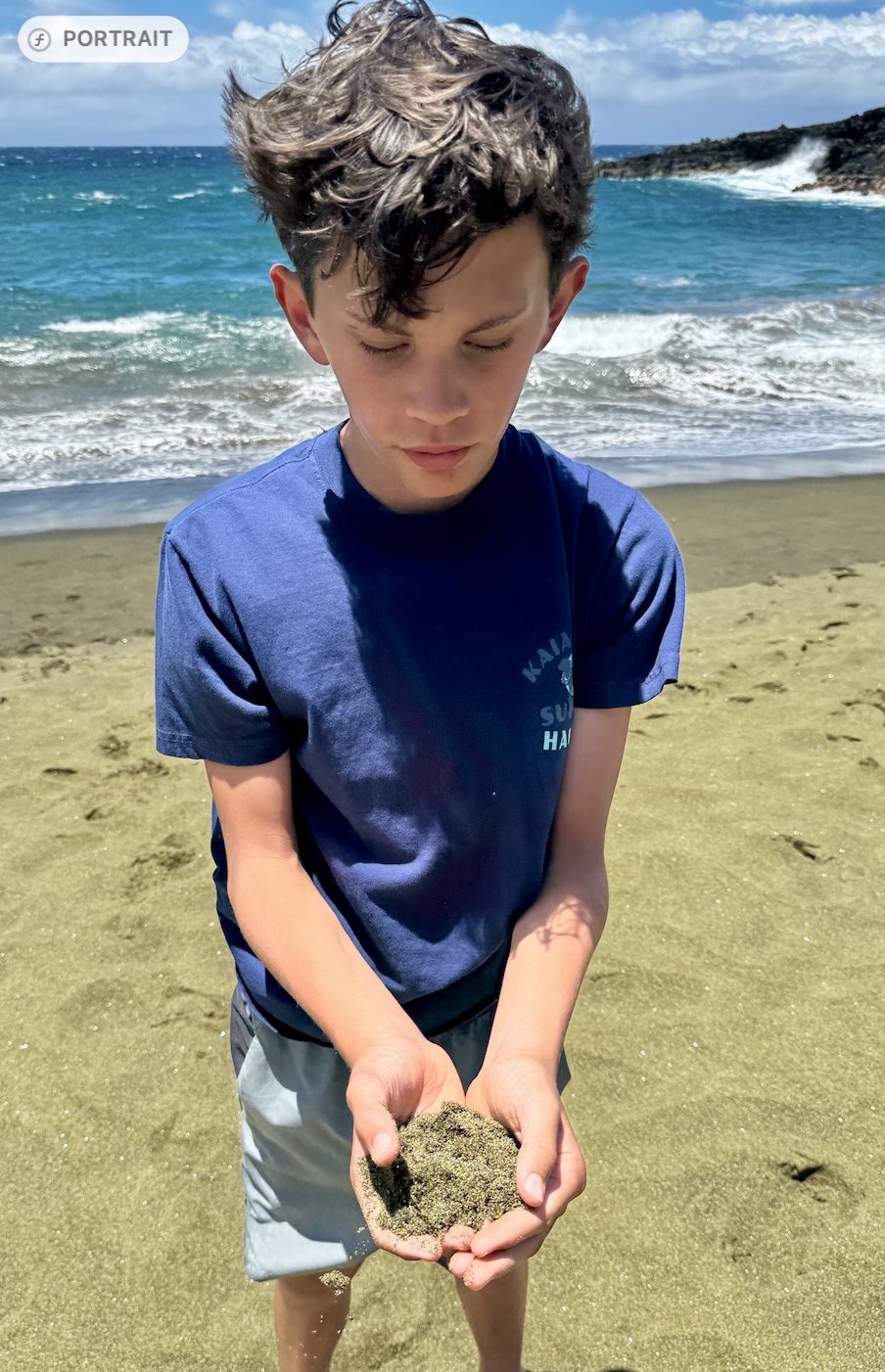 The green tinted sand at Papakōlea Beach