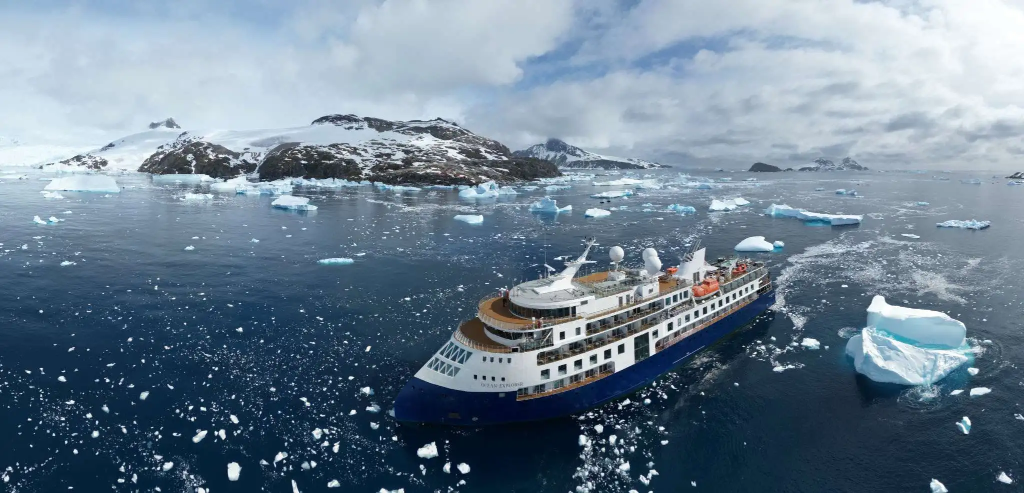 Quark Expeditions' Ocean Explorer navigating icy polar waters