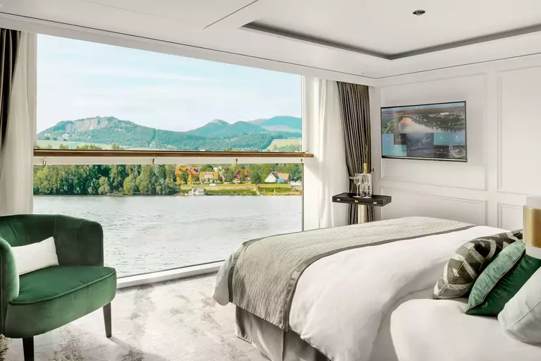 True king-sized bed on a European river cruise ship