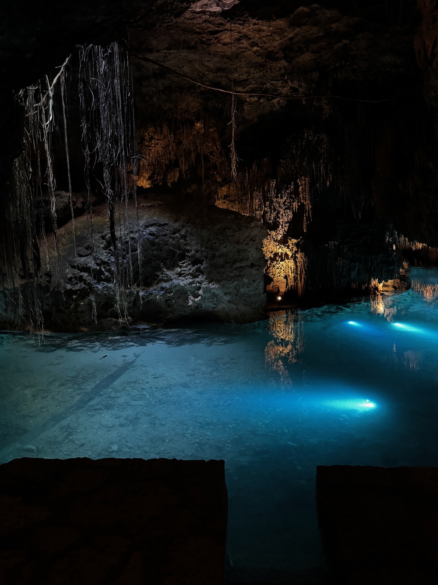 Underground cave and cenote at Xplor in Riviera Maya, Mexico