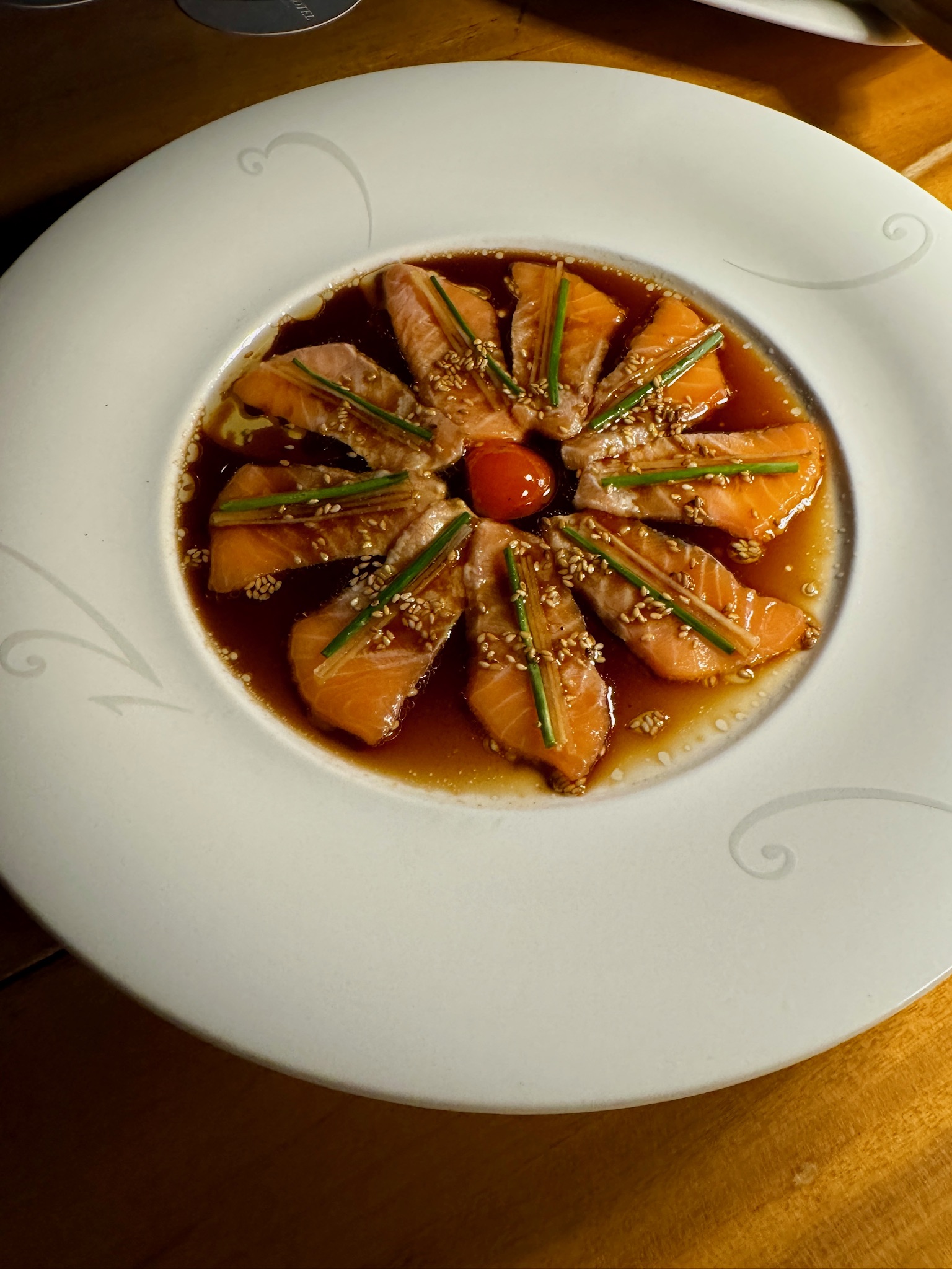 Salmon sashimi dish at Nobu Los Cabos